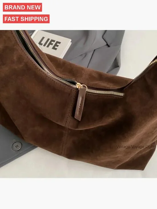 Suede Crescent Shoulder Bag Tote Crossbody Purse Top-Handle Travel Work - Picture 5 of 7